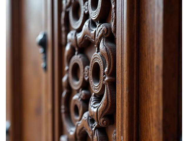 Close-up van gedetailleerd architectonisch houtsnijwerk op een deur